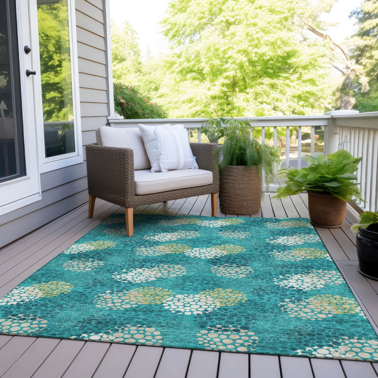 Tabselect Home Line 5' X 8' Emerald Gray And Ivory Polka Dot Washable Indoor Outdoor Area Rug