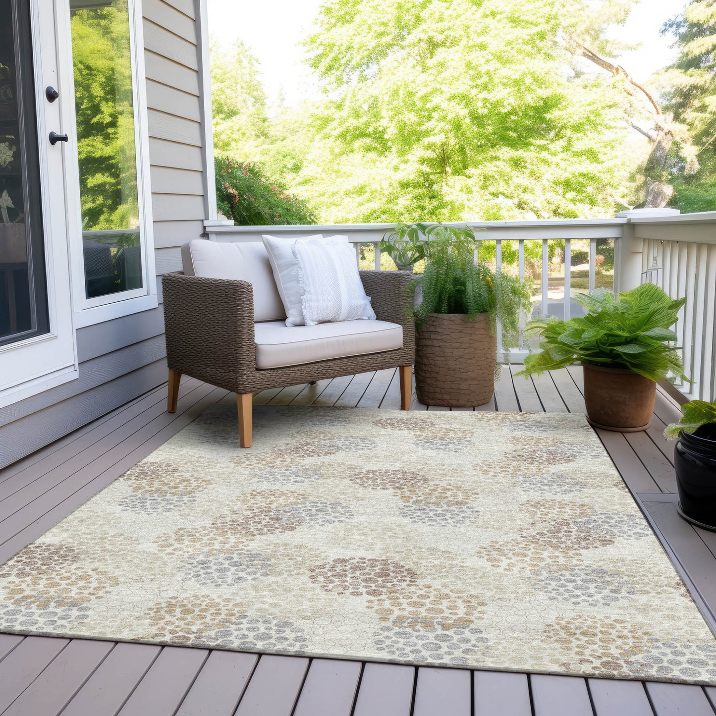 Tabselect Home Line 8' X 10' Ivory Brown And Gray Polka Dot Washable Indoor Outdoor Area Rug