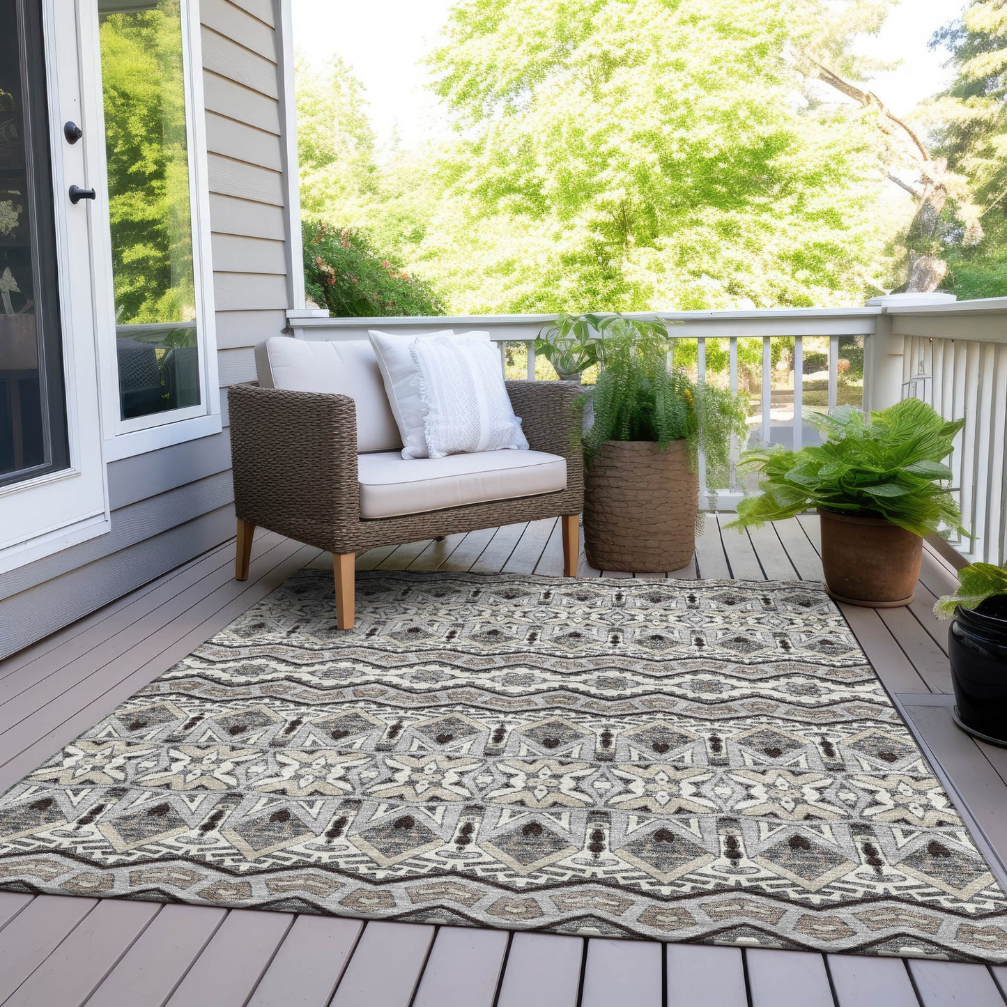 Tabselect Home Line 8' X 10' Gray Brown And Ivory Moroccan Washable Indoor Outdoor Area Rug