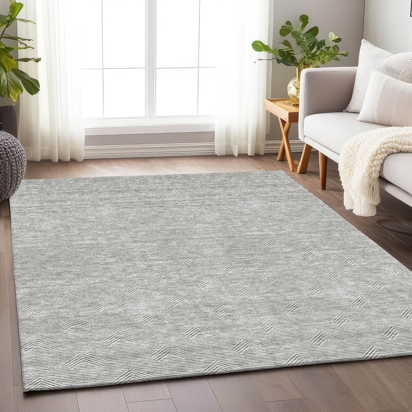 Tabselect Home Line 5' X 8' Gray And Ivory Geometric Washable Indoor Outdoor Area Rug
