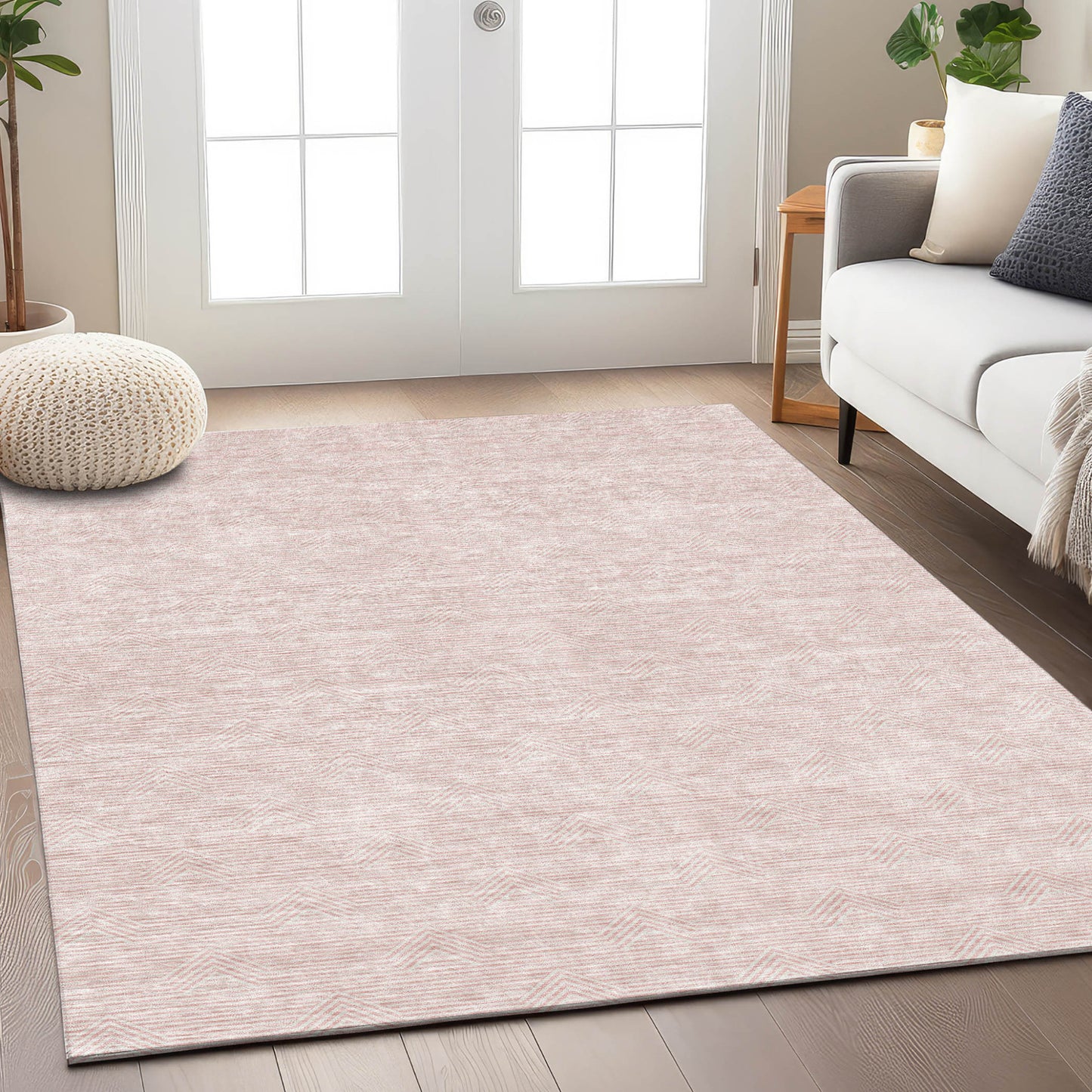 Tabselect Home Line 5' X 8' Pink And Gray Geometric Washable Indoor Outdoor Area Rug