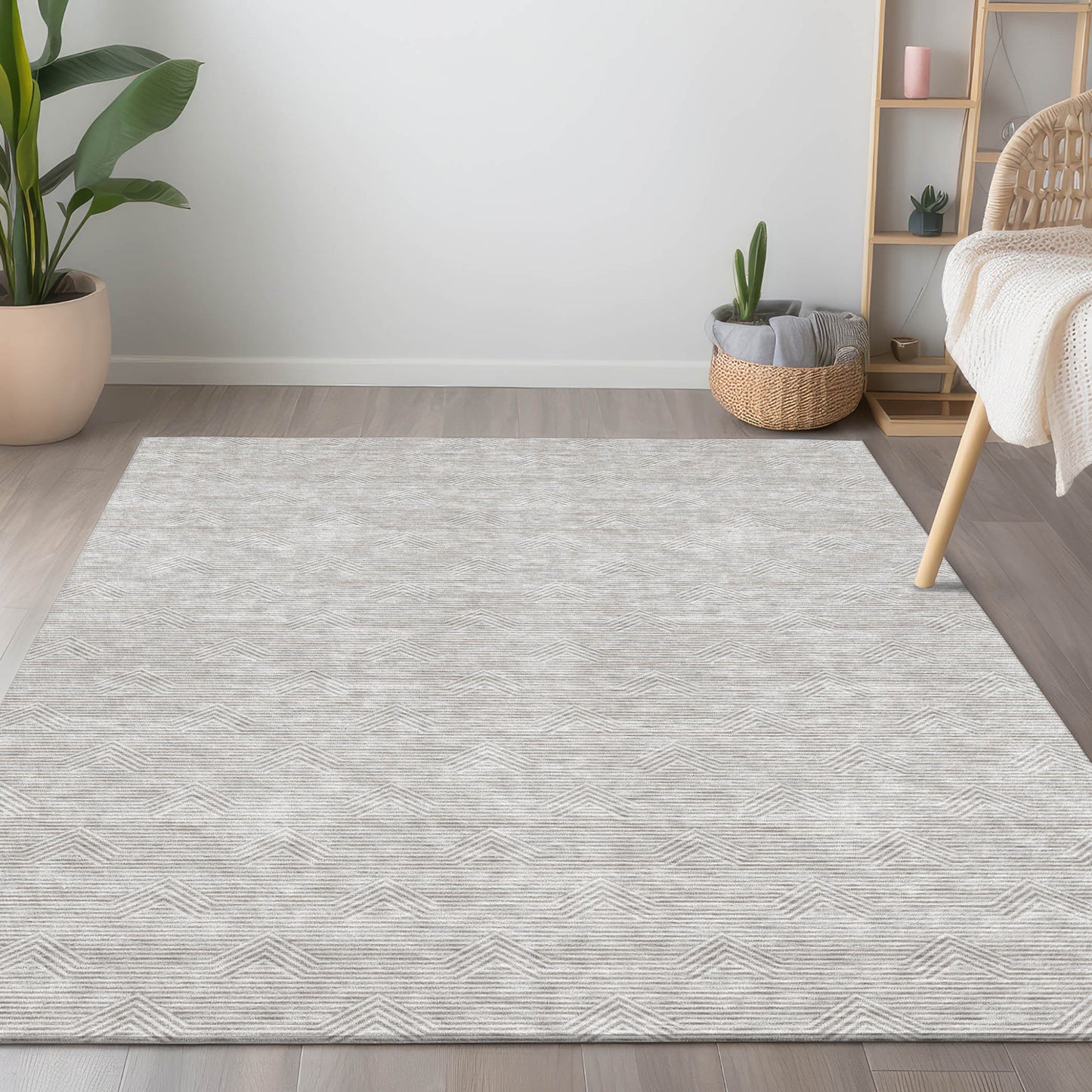 Tabselect Home Line 5' X 8' Taupe And Ivory Geometric Washable Indoor Outdoor Area Rug