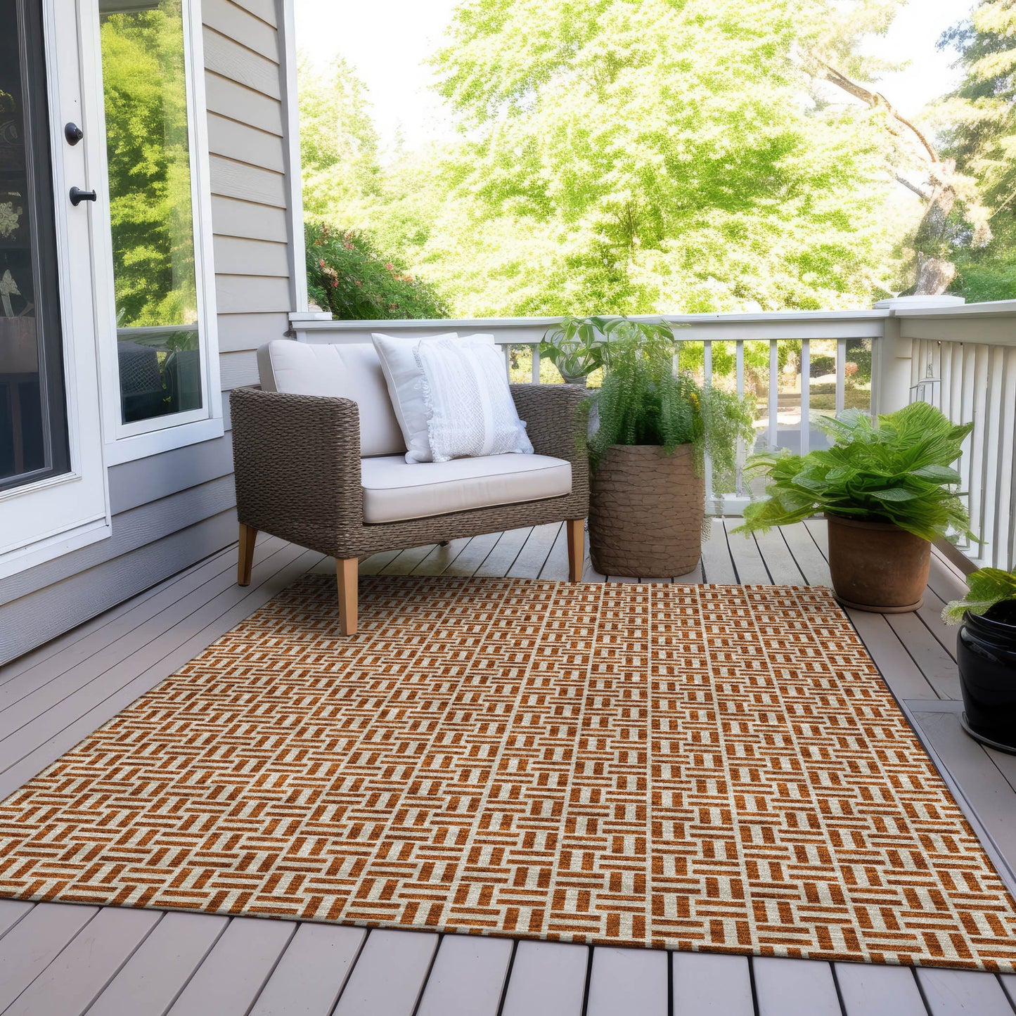 Tabselect Home Line 8' X 10' Copper And Beige Geometric Washable Indoor Outdoor Area Rug