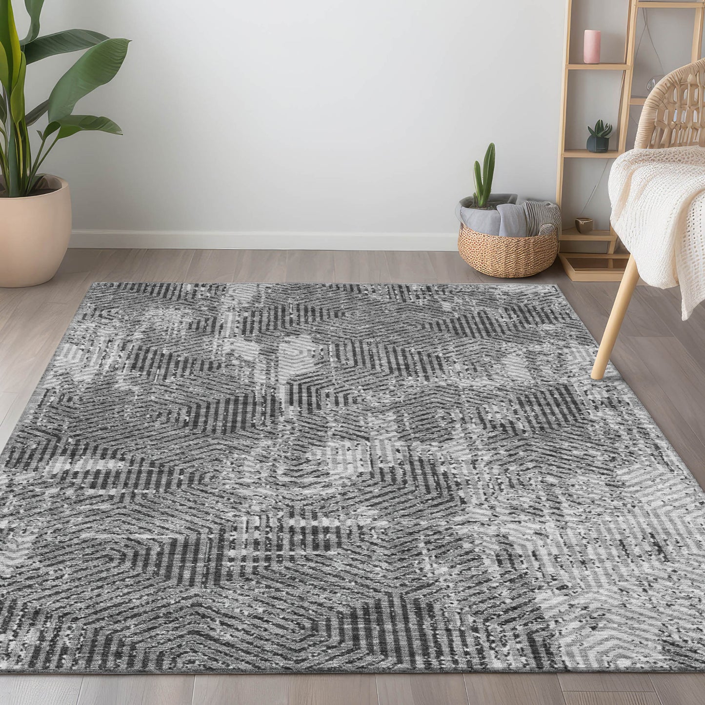 Tabselect Home Line 5' X 8' Gray And Charcoal Geometric Washable Indoor Outdoor Area Rug