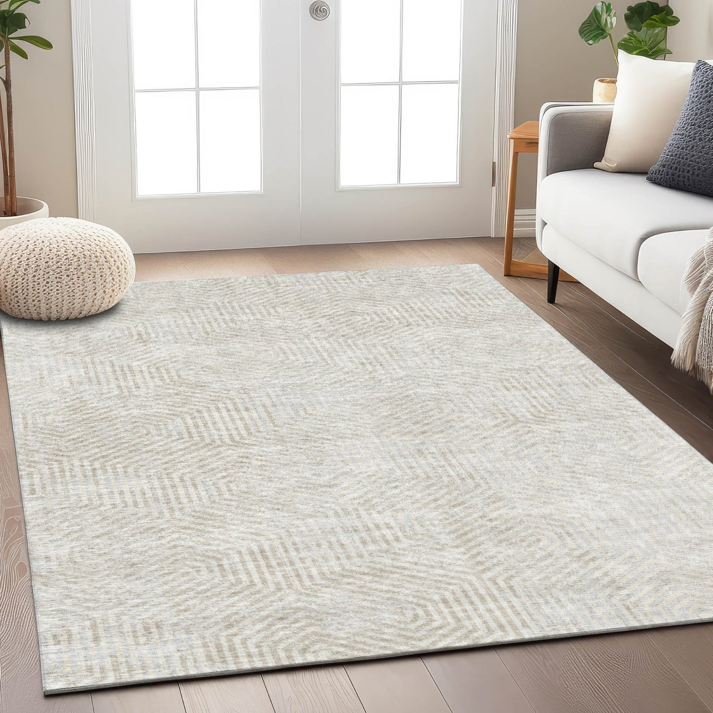 Tabselect Home Line 8' X 10' Ivory And Gray Geometric Washable Indoor Outdoor Area Rug