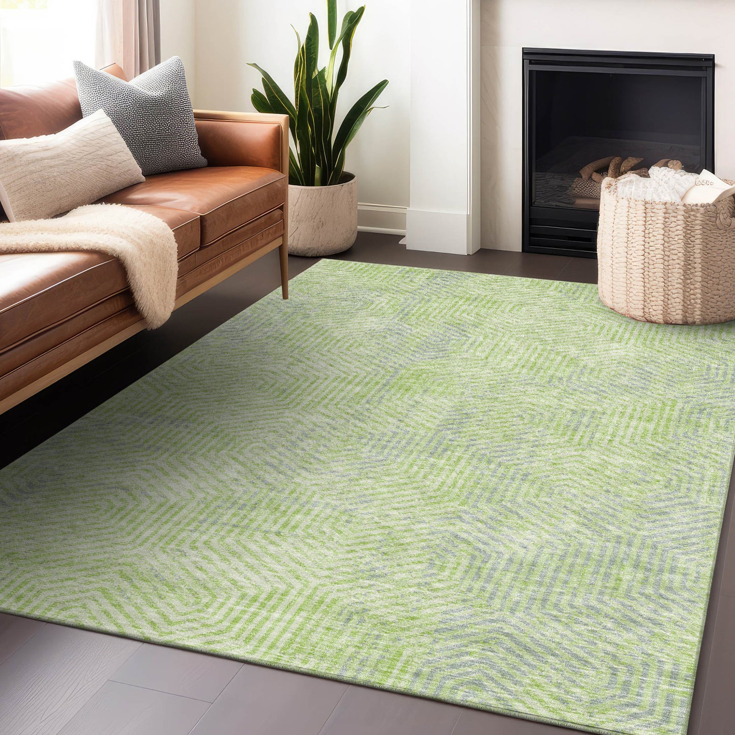 Tabselect Home Line 8' X 10' Lime Green Gray And Ivory Geometric Washable Indoor Outdoor Area Rug