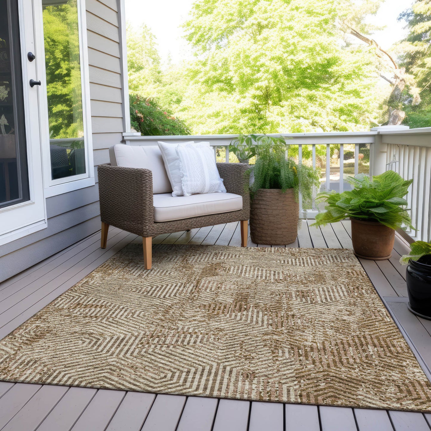 Tabselect Home Line 8' X 10' Brown And Beige Geometric Washable Indoor Outdoor Area Rug