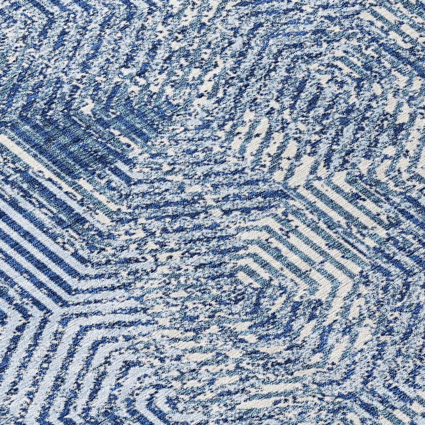 Tabselect Home Line 8' Navy Blue And Ivory Round Geometric Washable Indoor Outdoor Area Rug