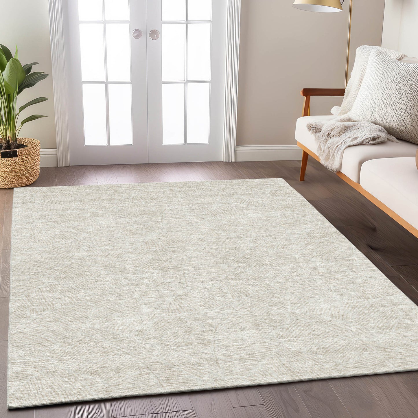 Tabselect Home Line 8' X 10' Ivory And Beige Floral Washable Indoor Outdoor Area Rug