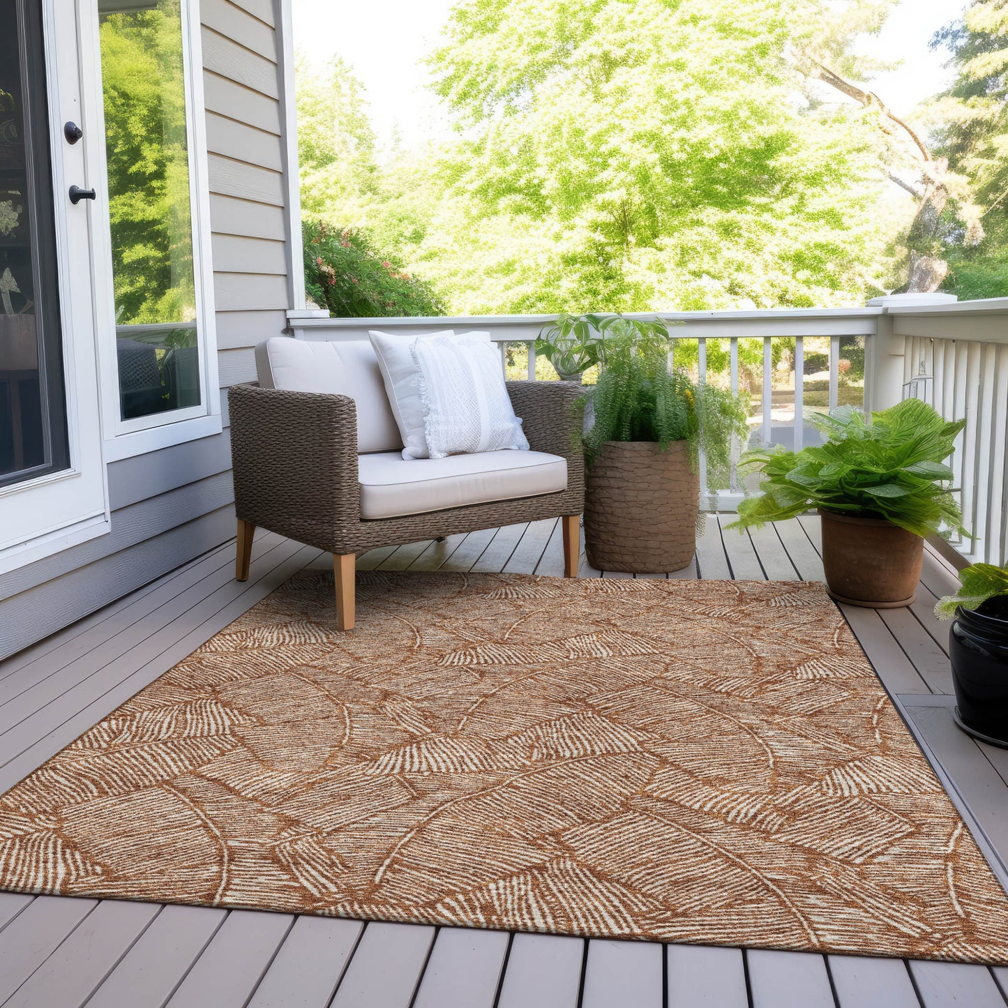 Tabselect Home Line 8' X 10' Copper And Beige Floral Washable Indoor Outdoor Area Rug