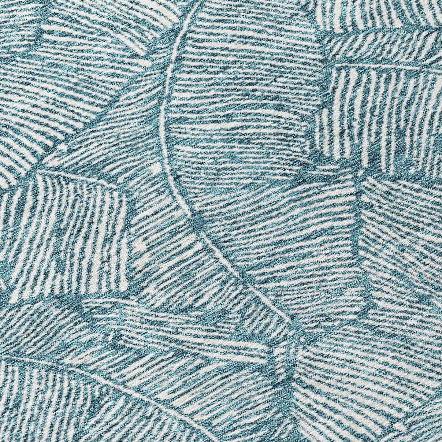 Tabselect Home Line 8' Teal Blue And Ivory Round Floral Washable Indoor Outdoor Area Rug