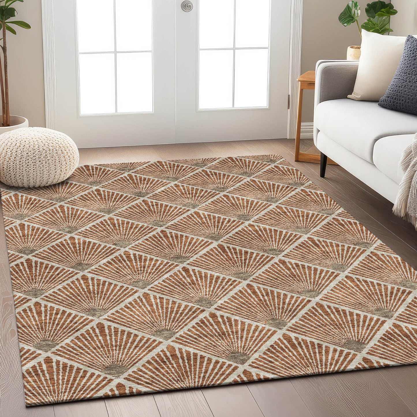 Tabselect Home Line 8' X 10' Brown Copper And Beige Geometric Washable Indoor Outdoor Area Rug