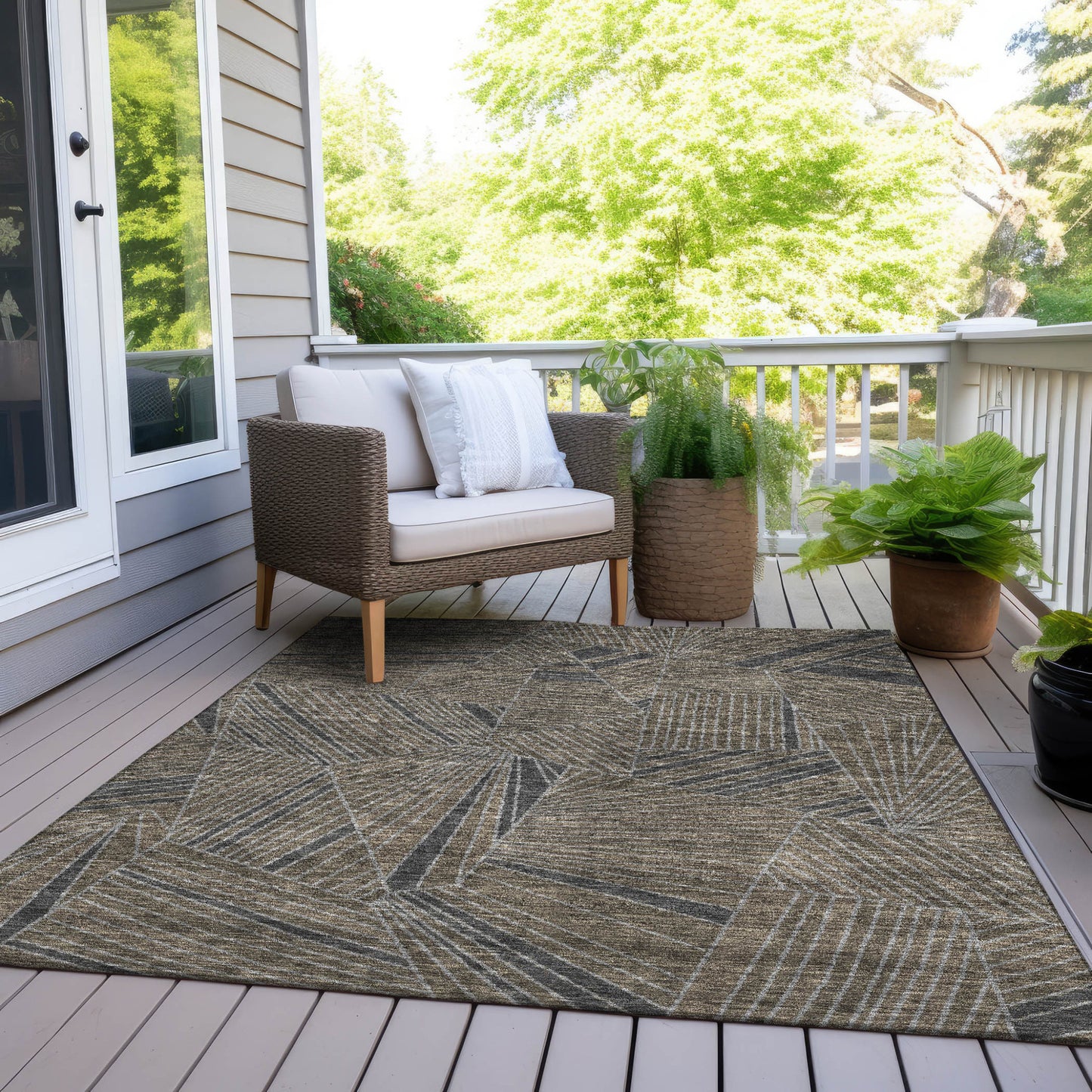 Tabselect Home Line 8' X 10' Brown Black And Gray Geometric Washable Indoor Outdoor Area Rug