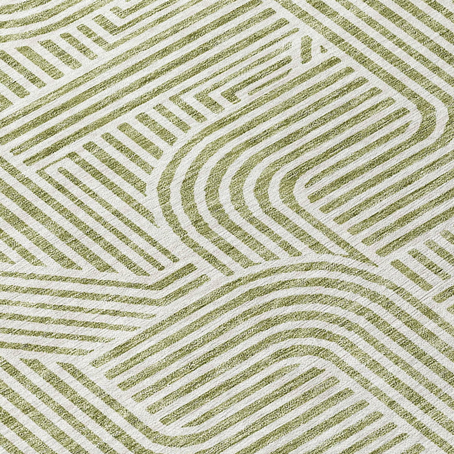 Tabselect Home Line 8' Artichoke Green And Ivory Round Abstract Washable Indoor Outdoor Area Rug