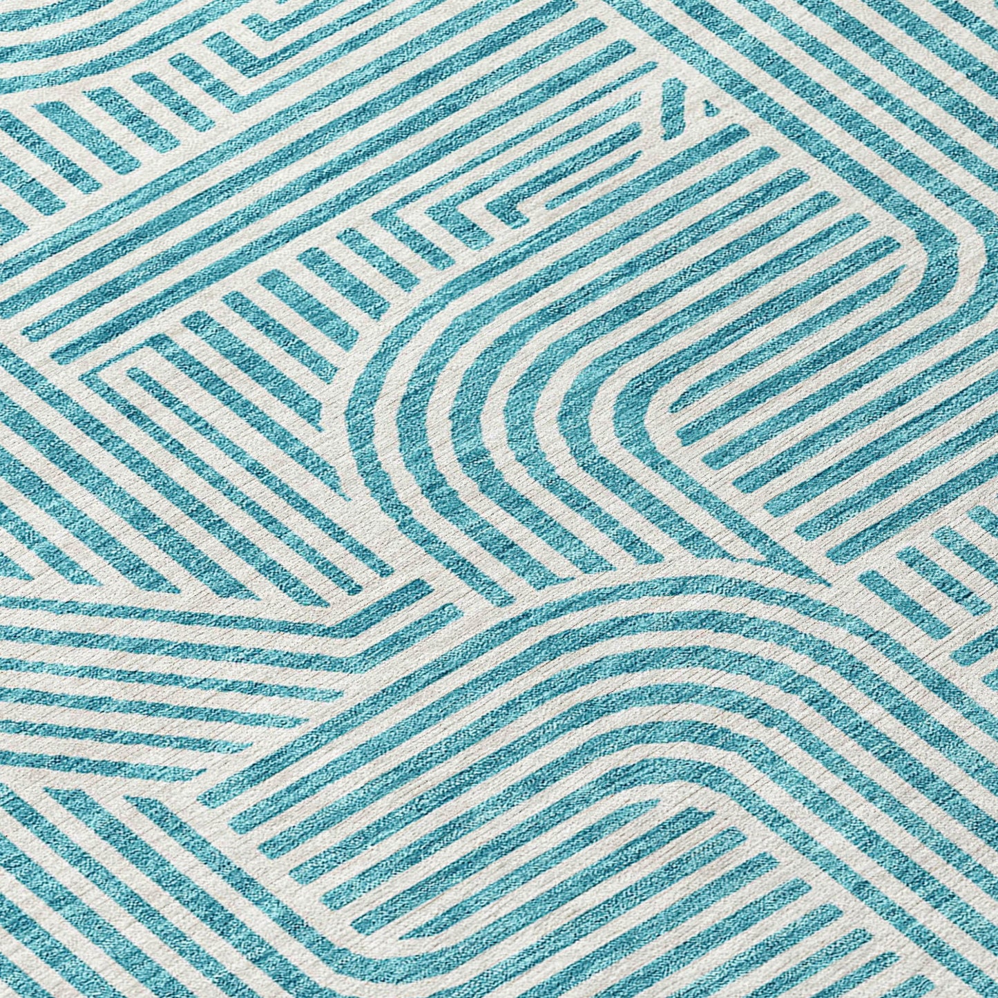 Tabselect Home Line 8' Teal Blue And Ivory Round Abstract Washable Indoor Outdoor Area Rug