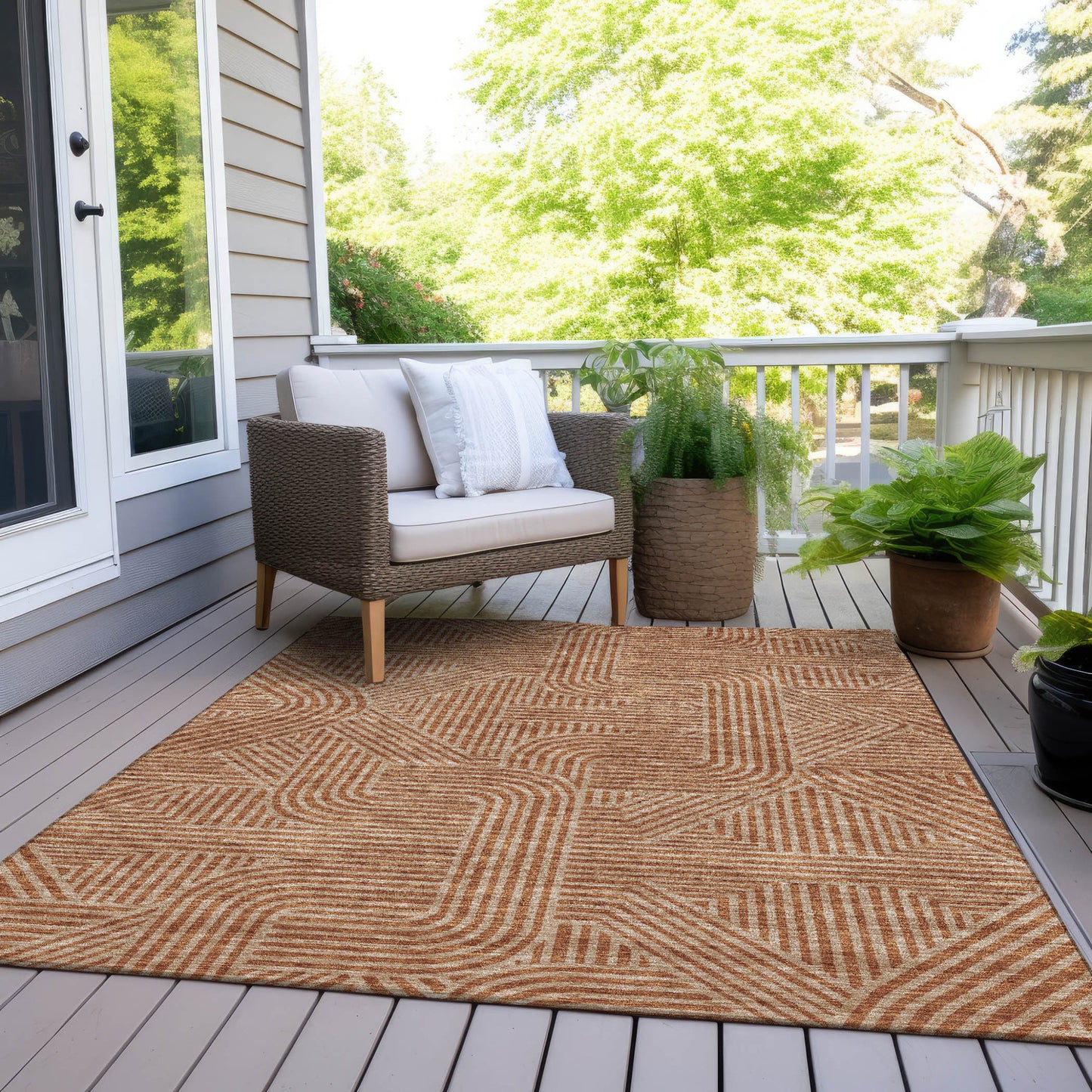 Tabselect Home Line 8' X 10' Terra Cotta And Brown Abstract Washable Indoor Outdoor Area Rug
