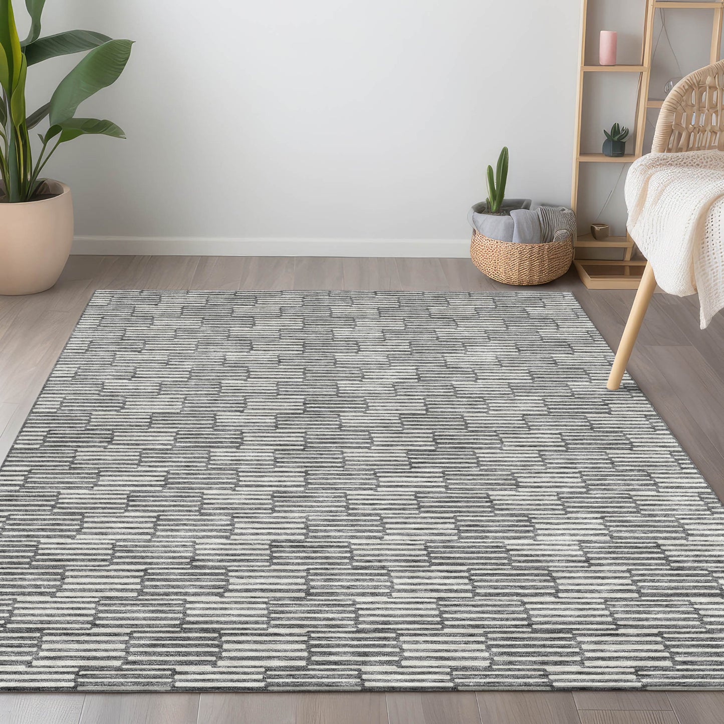 Tabselect Home Line 8' X 10' Gray And Ivory Geometric Washable Indoor Outdoor Area Rug