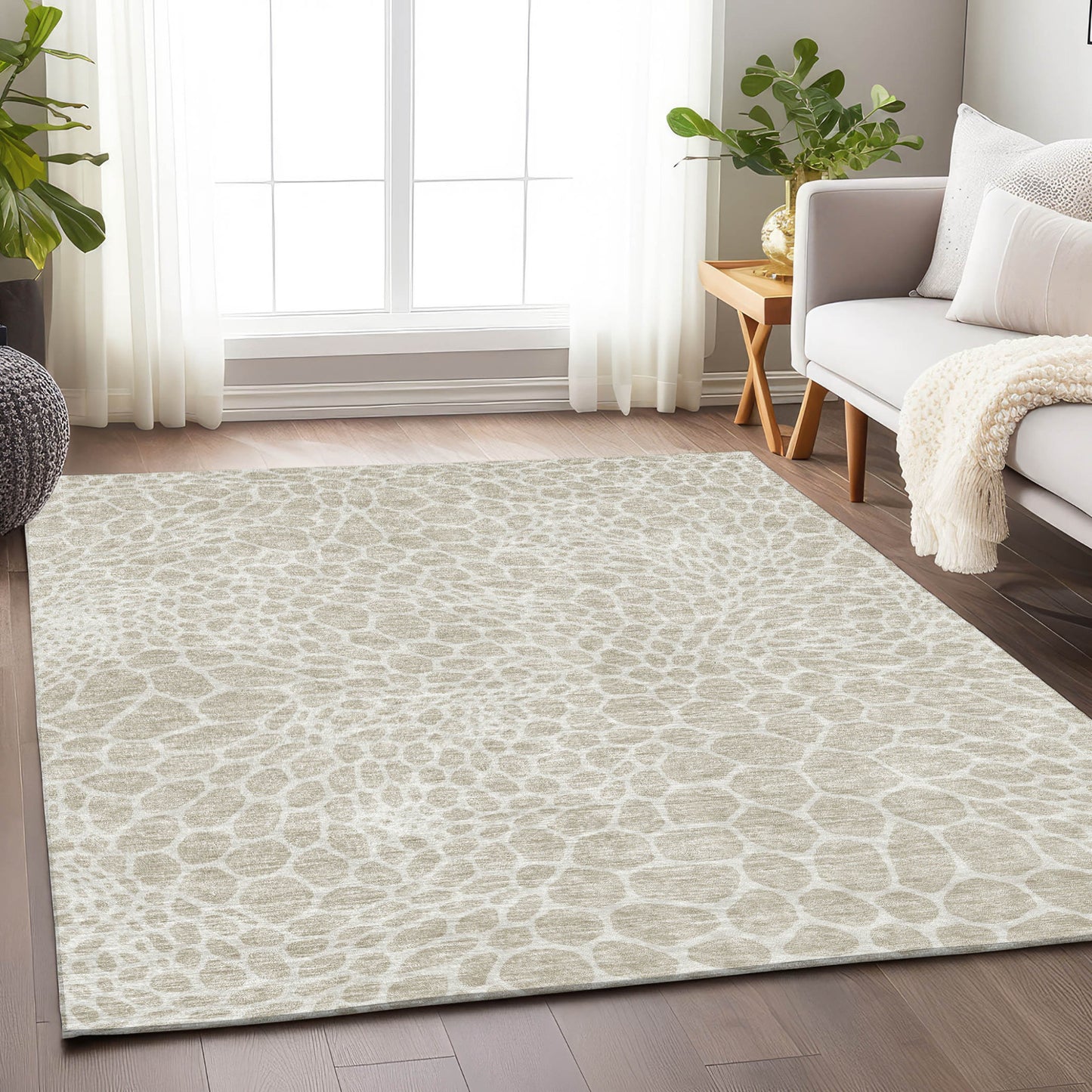 Tabselect Home Line 8' X 10' Beige And Ivory Geometric Washable Indoor Outdoor Area Rug