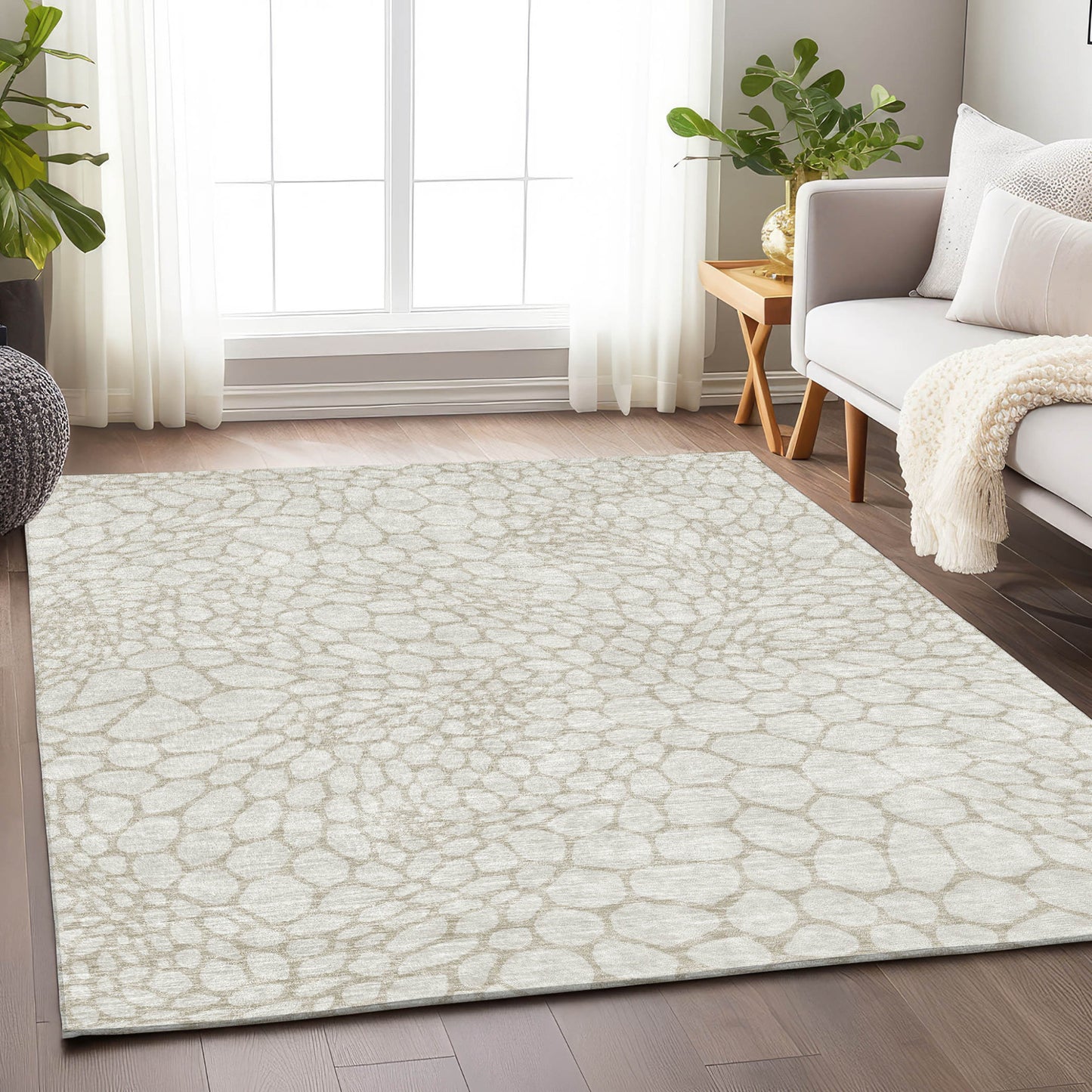 Tabselect Home Line 8' X 10' Ivory And Beige Geometric Washable Indoor Outdoor Area Rug