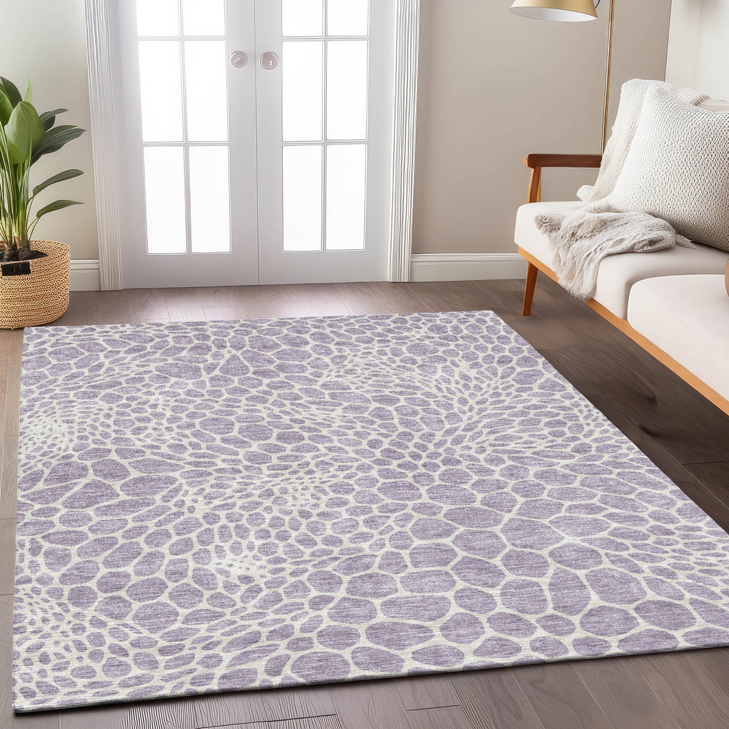 Tabselect Home Line 5' X 8' Lilac And Ivory Geometric Washable Indoor Outdoor Area Rug