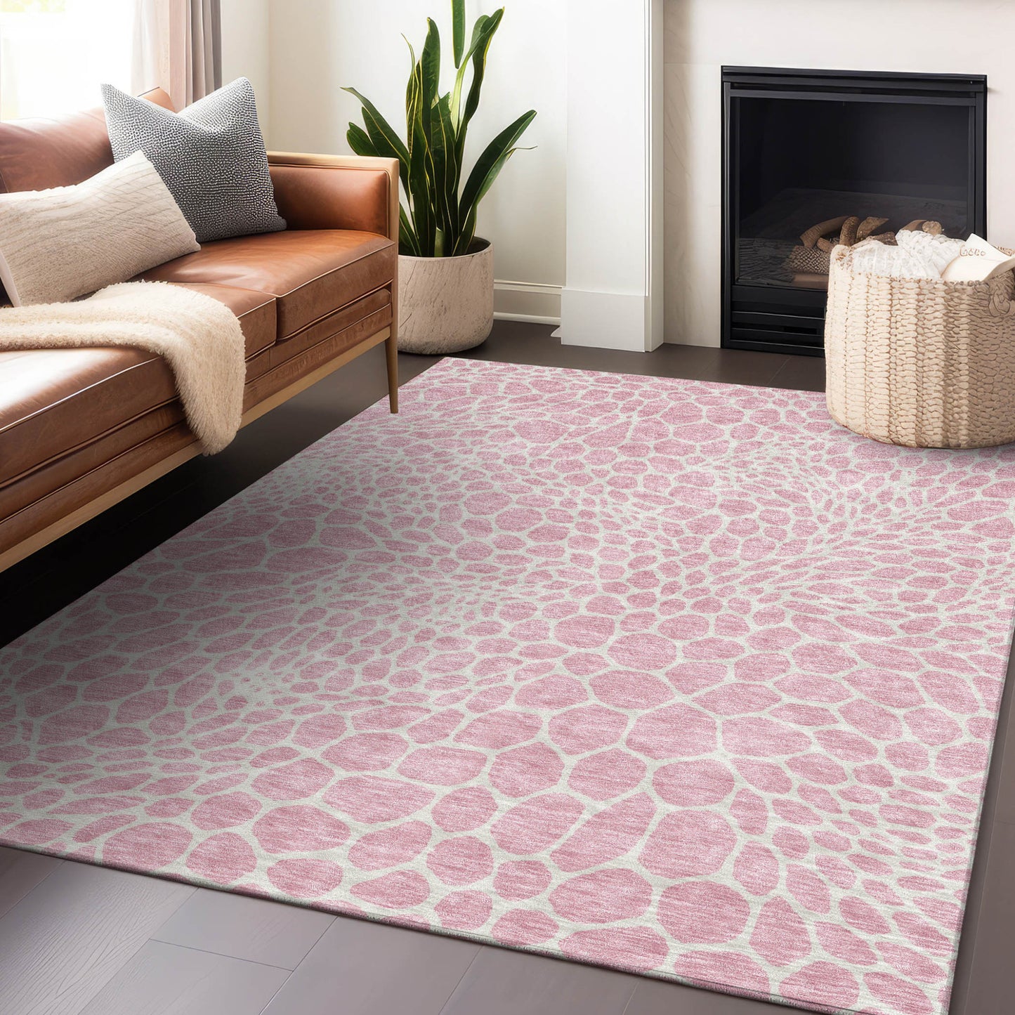 Tabselect Home Line 8' X 10' Pink And Ivory Geometric Washable Indoor Outdoor Area Rug