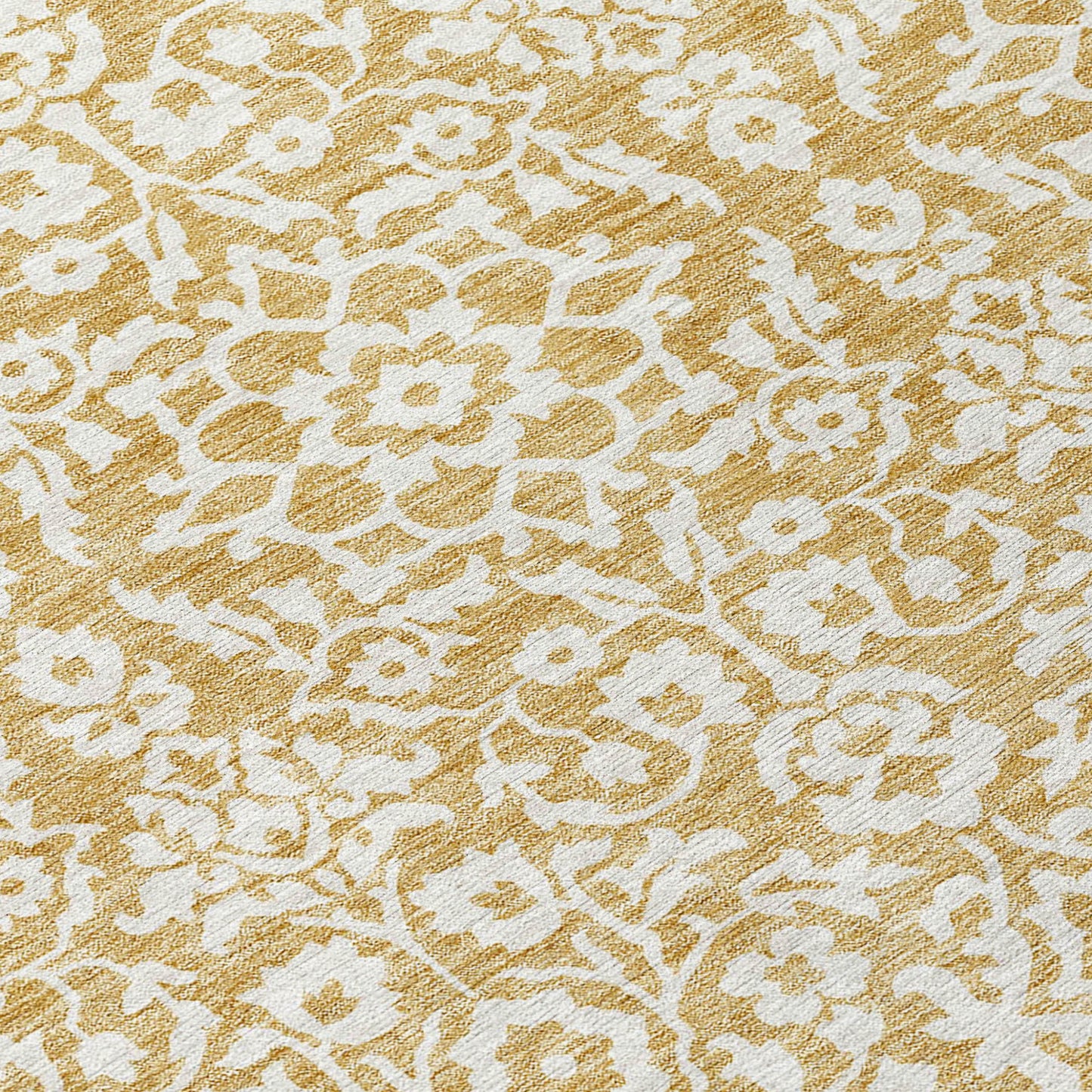 Tabselect Home Line 8' Gold And Beige Round Damask Washable Indoor Outdoor Area Rug
