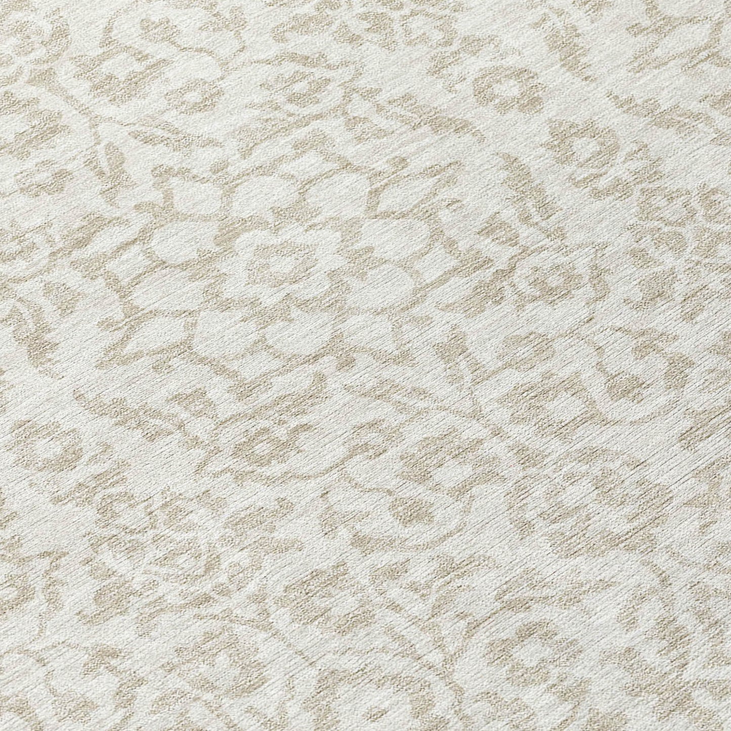 Tabselect Home Line 8' Ivory And Beige Round Damask Washable Indoor Outdoor Area Rug