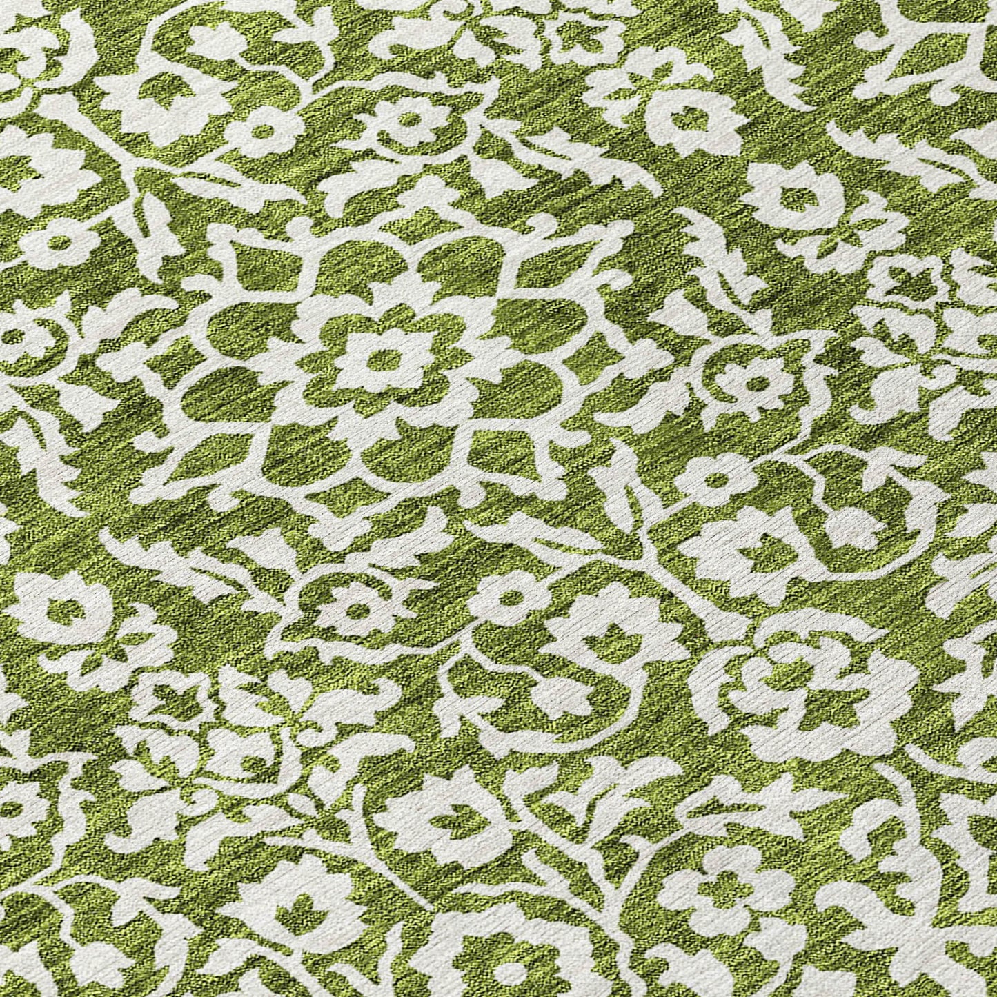 Tabselect Home Line 8' Olive Green And Ivory Round Damask Washable Indoor Outdoor Area Rug