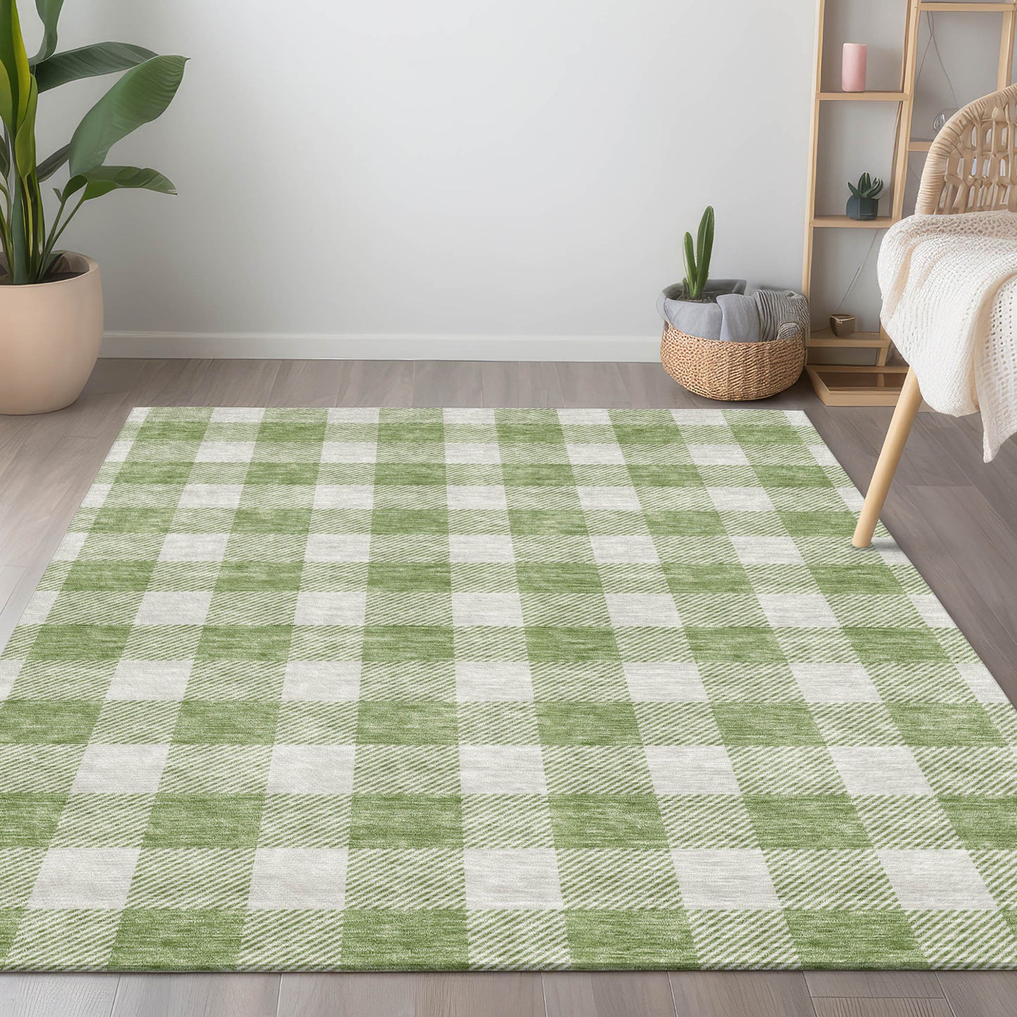 Tabselect Home Line 8' X 10' Artichoke Green And Gray Plaid Washable Indoor Outdoor Area Rug