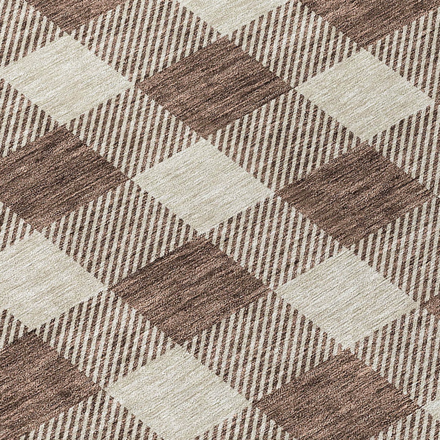 Tabselect Home Line 8' Brown And Beige Round Plaid Washable Indoor Outdoor Area Rug
