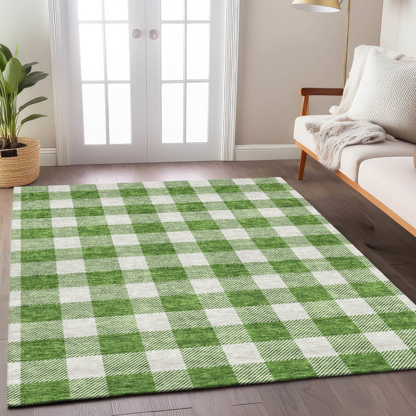 Tabselect Home Line 5' X 8' Green And Gray Plaid Washable Indoor Outdoor Area Rug