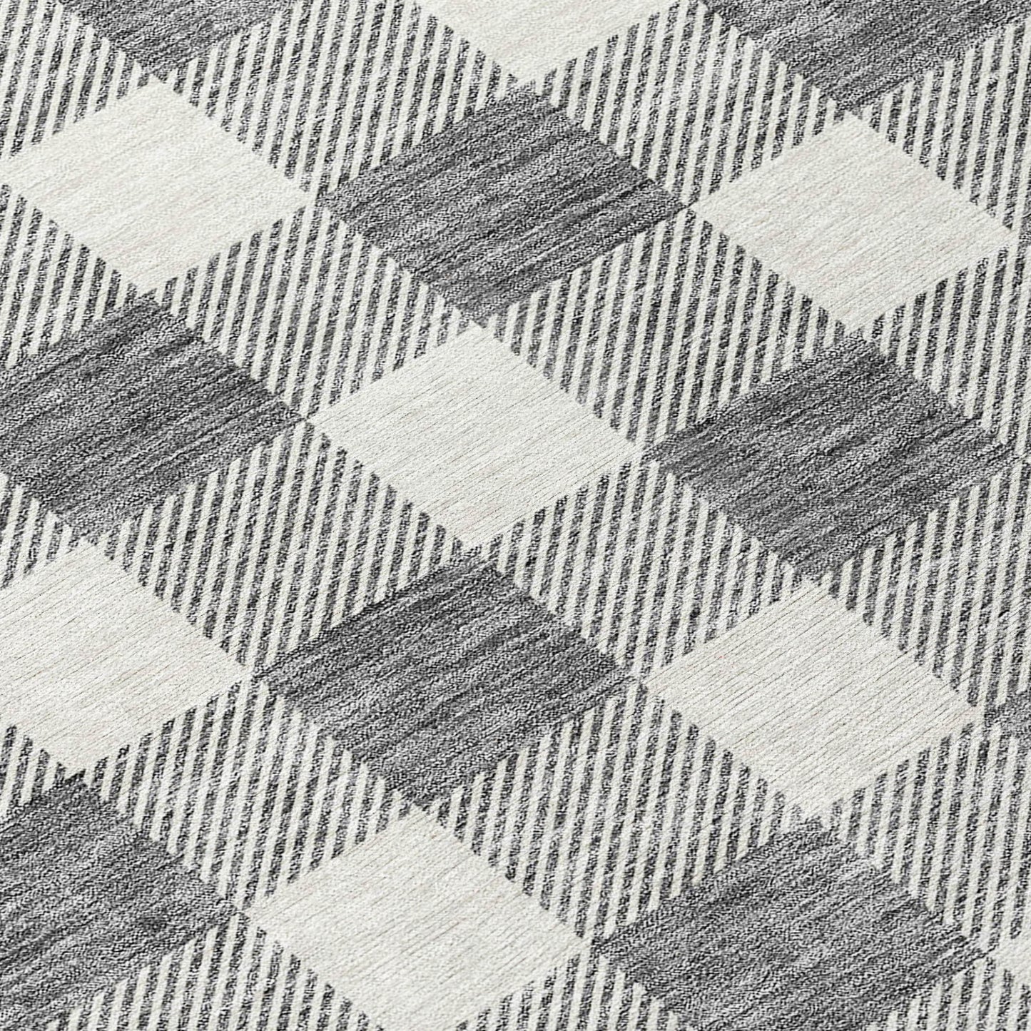 Tabselect Home Line 8' Gray And Charcoal Round Plaid Washable Indoor Outdoor Area Rug
