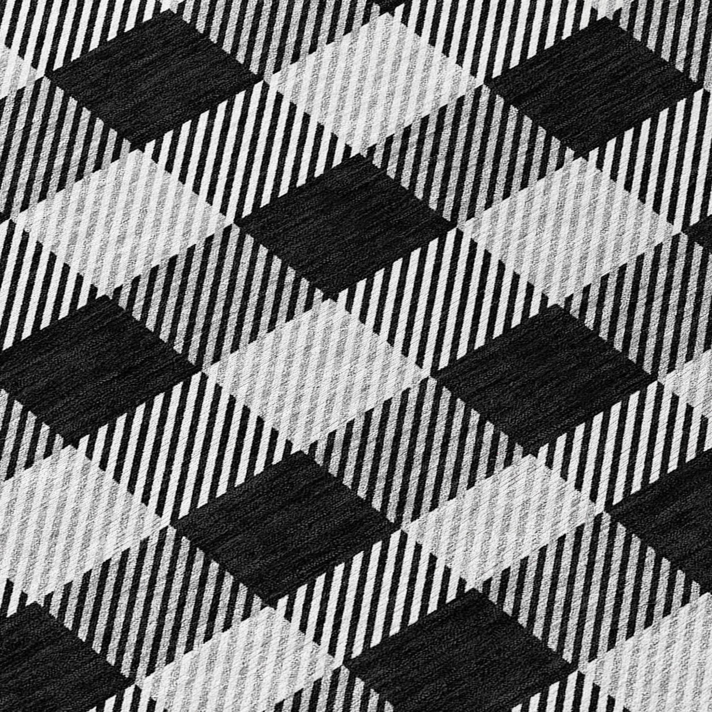 Tabselect Home Line 8' Black Gray And Ivory Round Plaid Washable Indoor Outdoor Area Rug