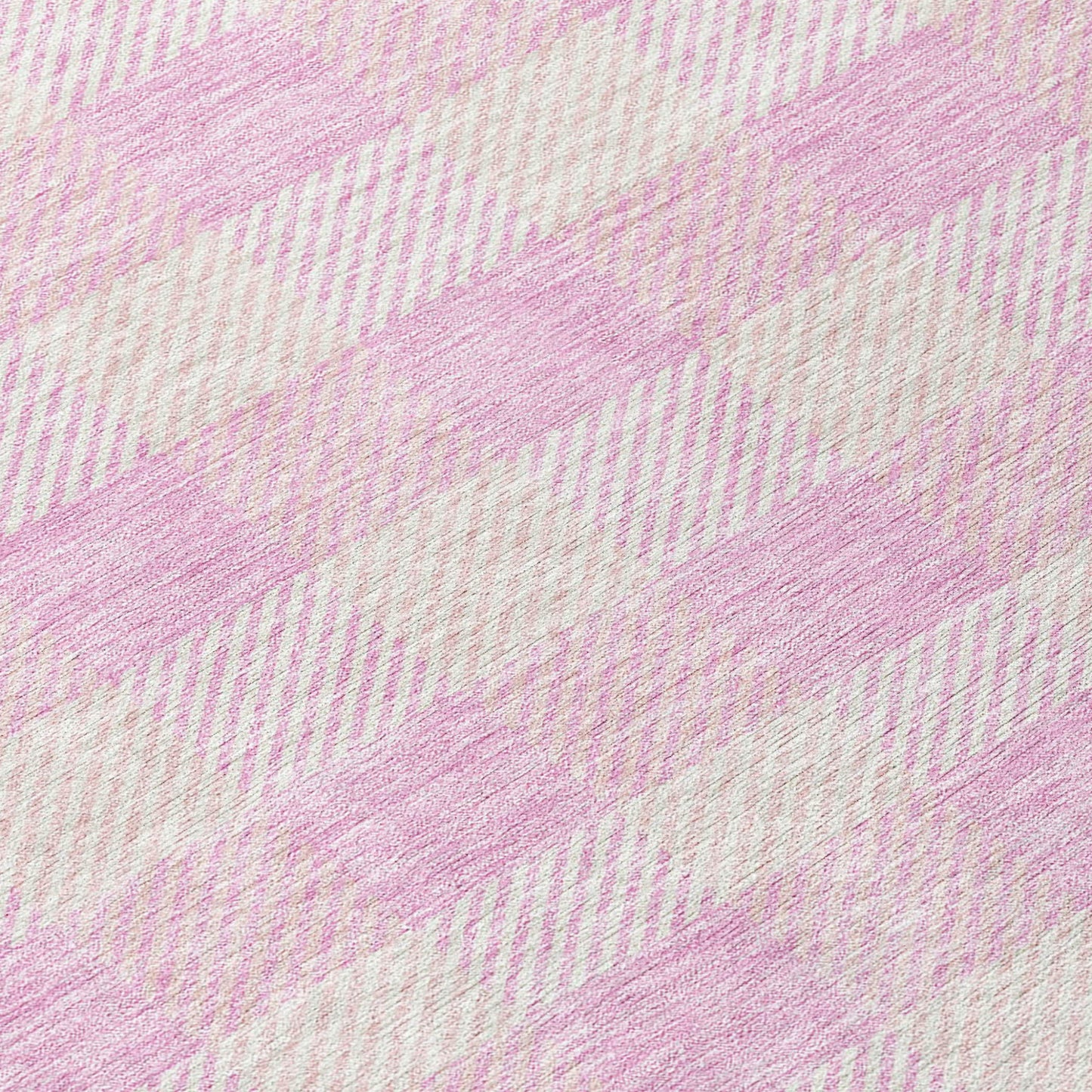 Tabselect Home Line 8' Pink And Gray Round Plaid Washable Indoor Outdoor Area Rug