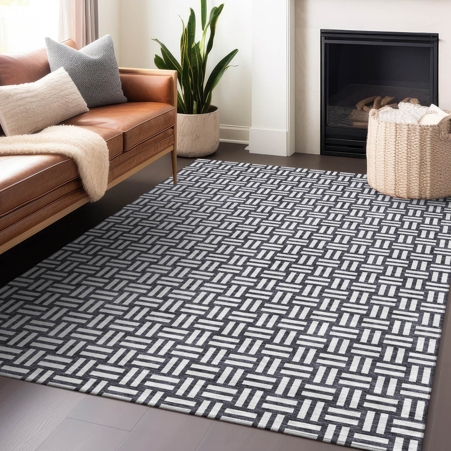 Tabselect Home Line 8' X 10' Black And Ivory Geometric Washable Indoor Outdoor Area Rug