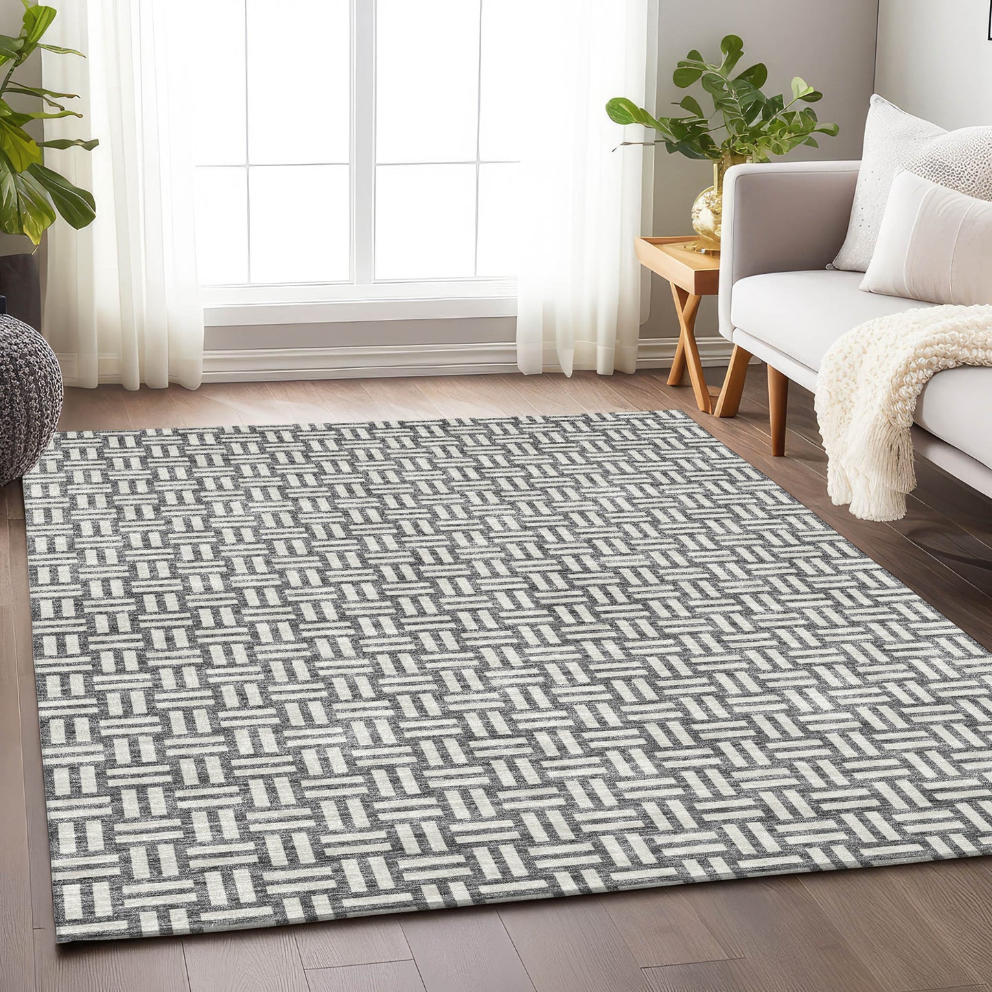 Tabselect Home Line 8' X 10' Gray And Ivory Geometric Washable Indoor Outdoor Area Rug