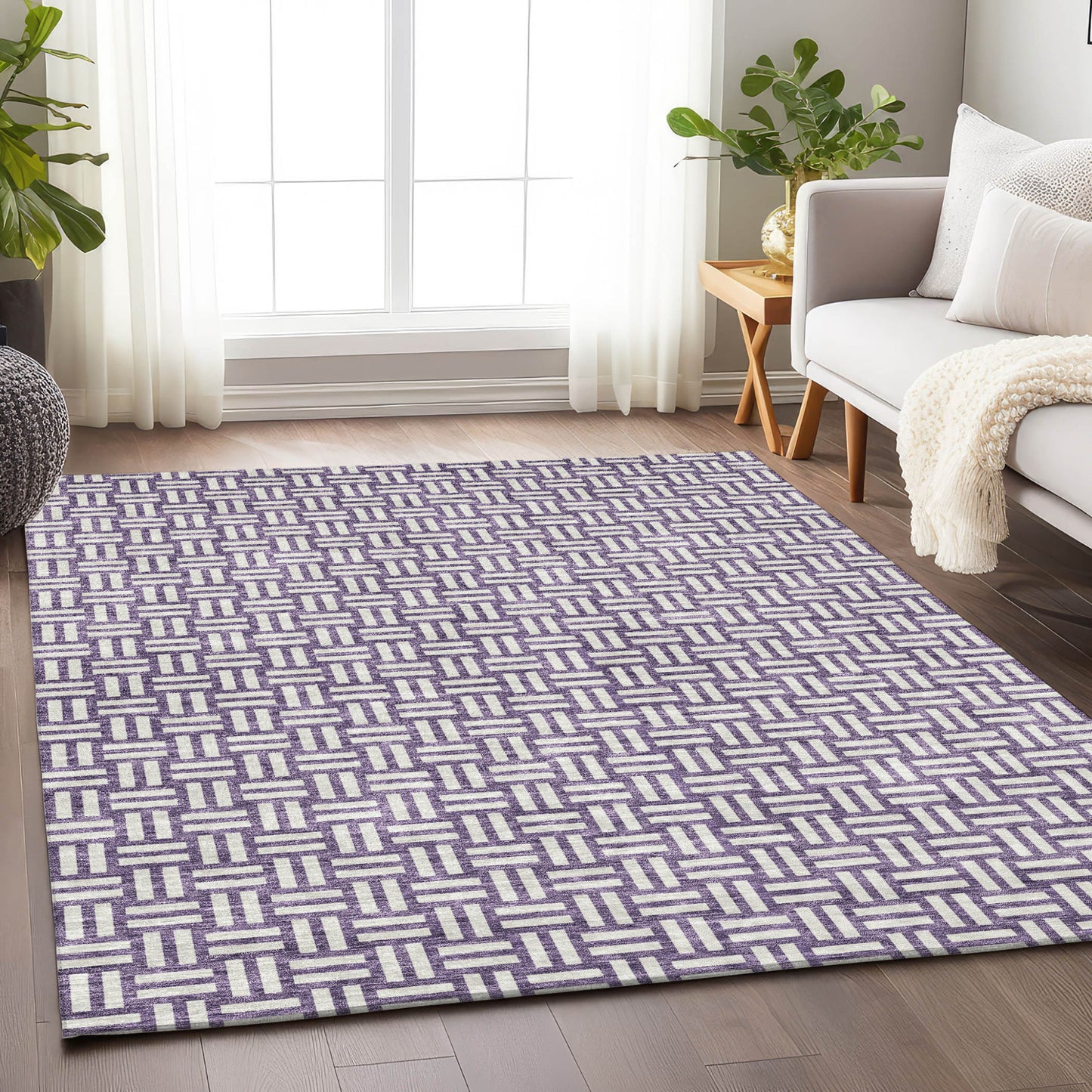 Tabselect Home Line 8' X 10' Purple And Ivory Geometric Washable Indoor Outdoor Area Rug