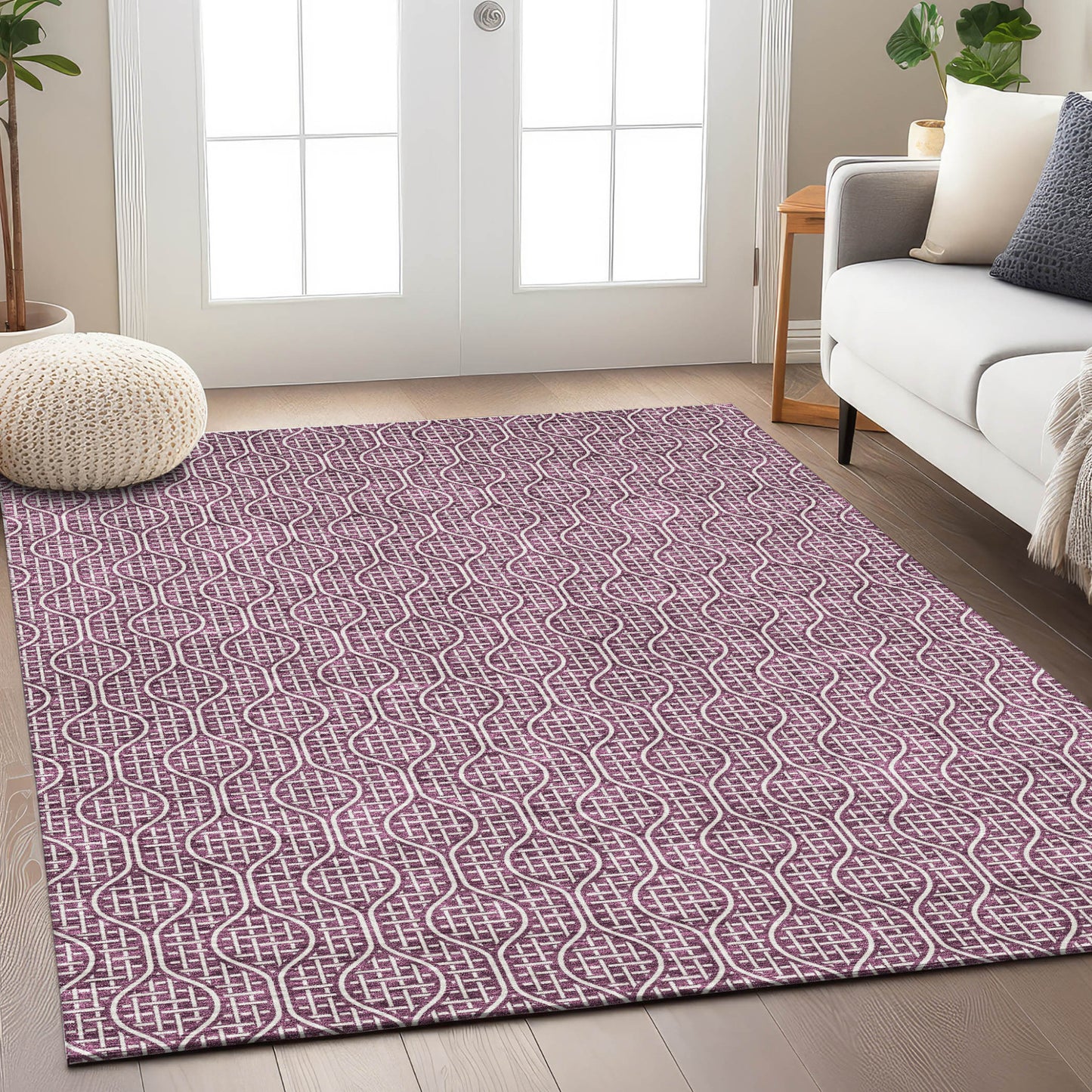 Tabselect Home Line 5' X 8' Eggplant And Ivory Geometric Washable Indoor Outdoor Area Rug