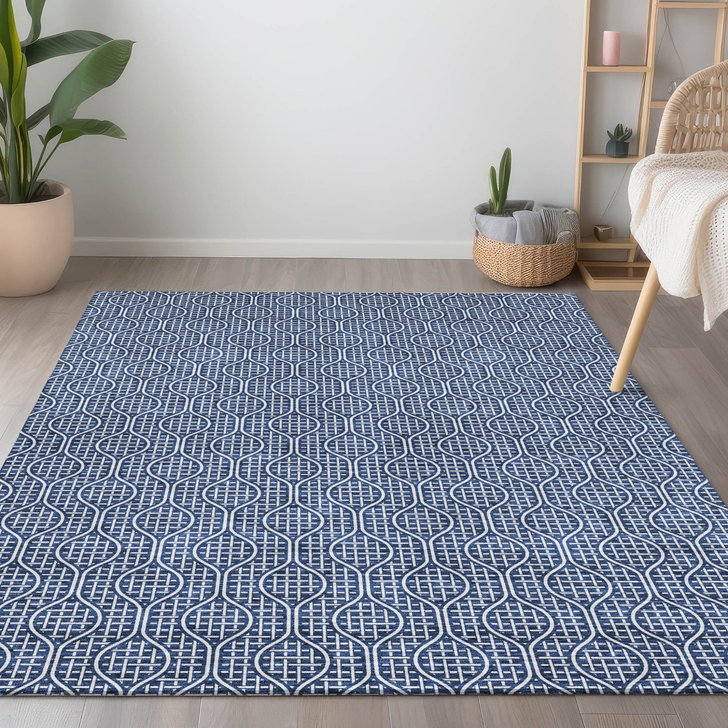 Tabselect Home Line 8' X 10' Navy Blue And Ivory Geometric Washable Indoor Outdoor Area Rug