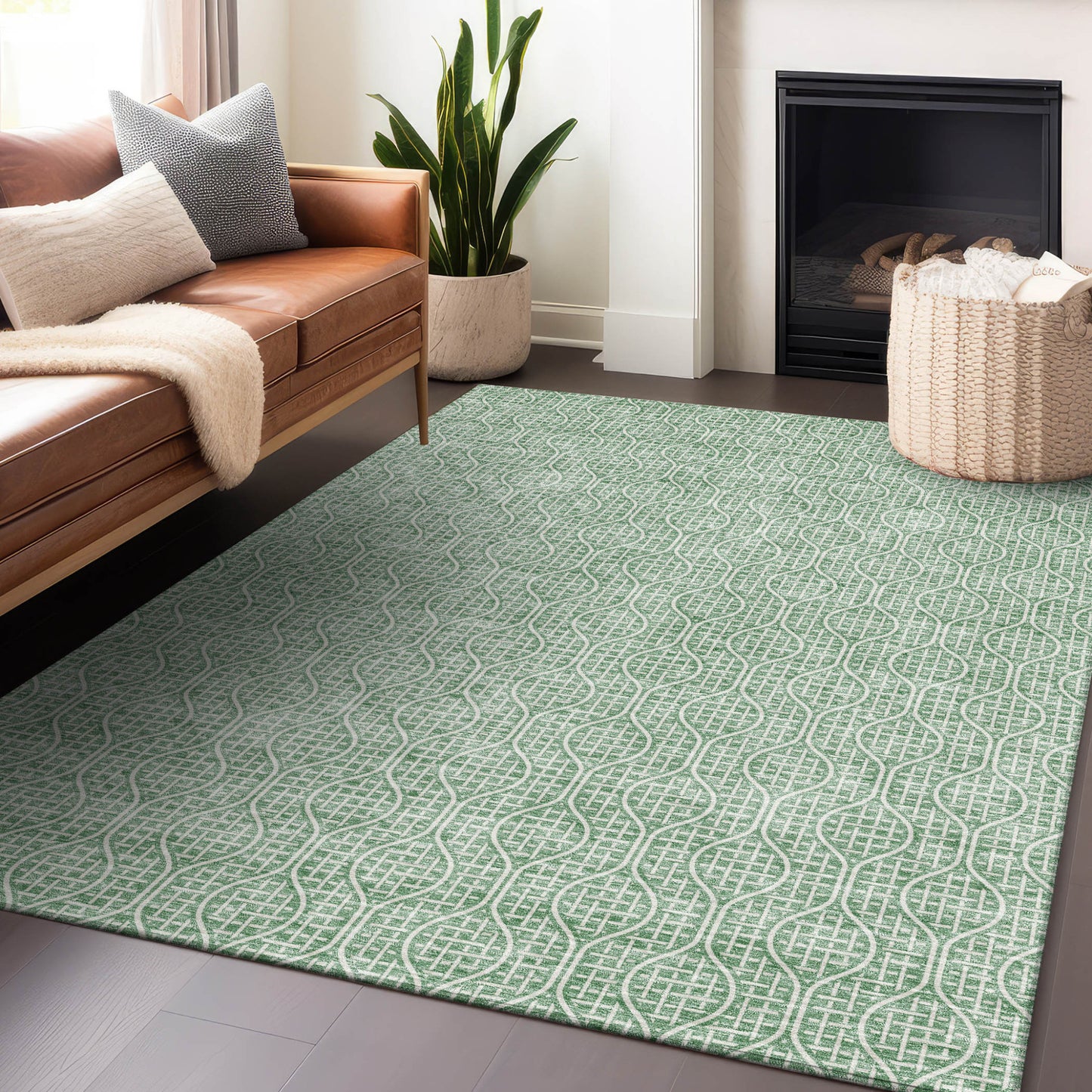 Tabselect Home Line 5' X 8' Sage And Gray Geometric Washable Indoor Outdoor Area Rug