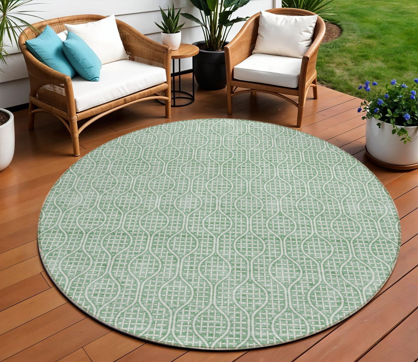 Tabselect Home Line 8' Sage And Gray Round Geometric Washable Indoor Outdoor Area Rug