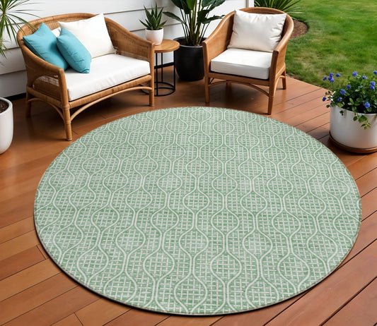 Tabselect Home Line 8' Sage And Gray Round Geometric Washable Indoor Outdoor Area Rug