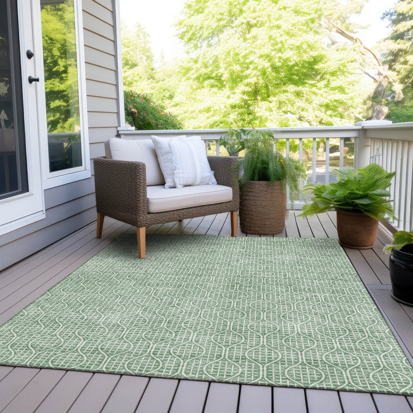Tabselect Home Line 8' X 10' Sage And Gray Geometric Washable Indoor Outdoor Area Rug