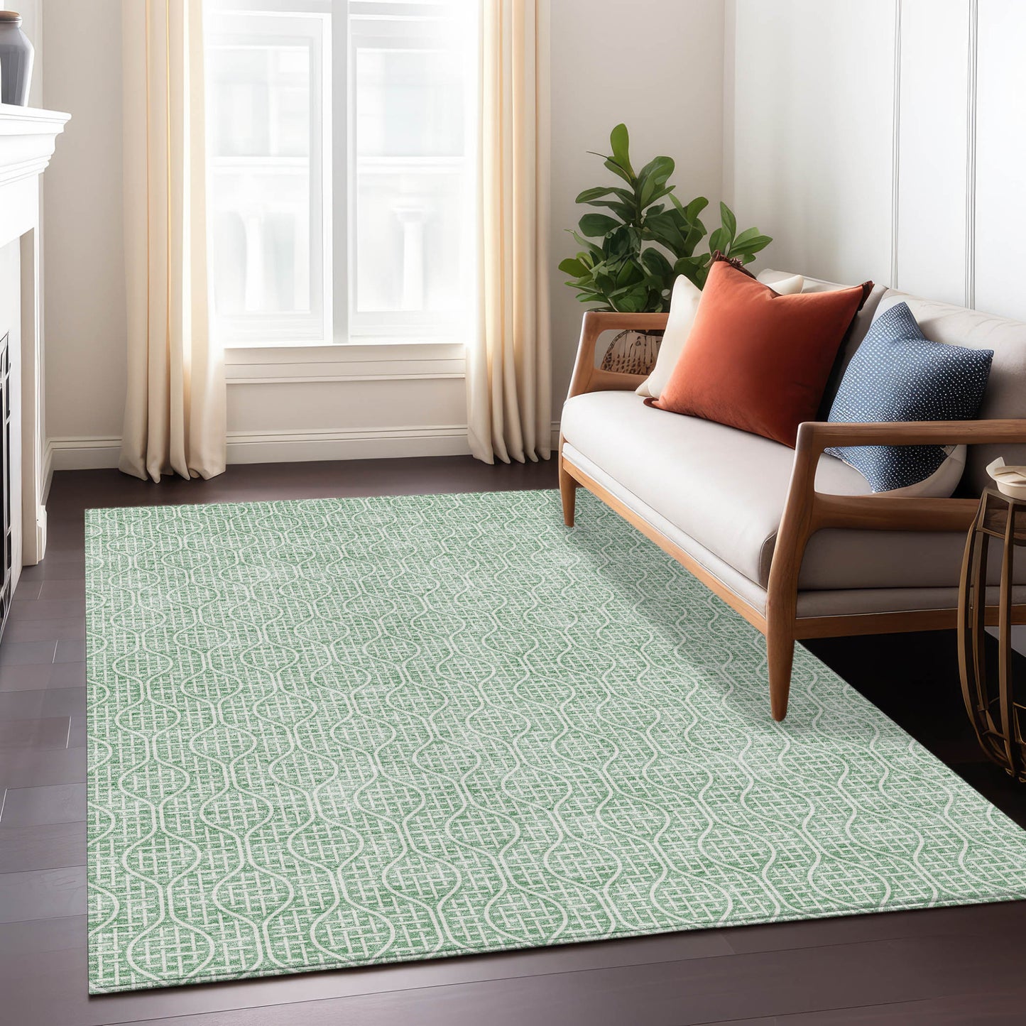 Tabselect Home Line 8' X 10' Sage And Gray Geometric Washable Indoor Outdoor Area Rug