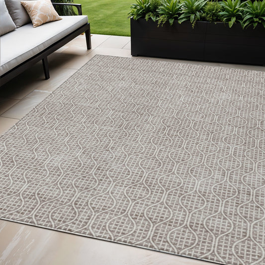 Tabselect Home Line 5' X 8' Taupe And Beige Geometric Washable Indoor Outdoor Area Rug