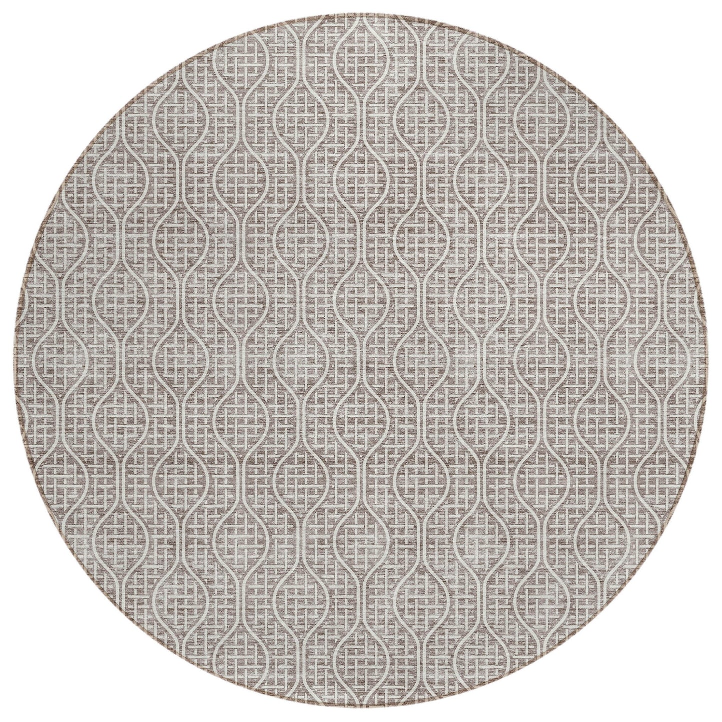 Tabselect Home Line 8' Taupe And Beige Round Geometric Washable Indoor Outdoor Area Rug