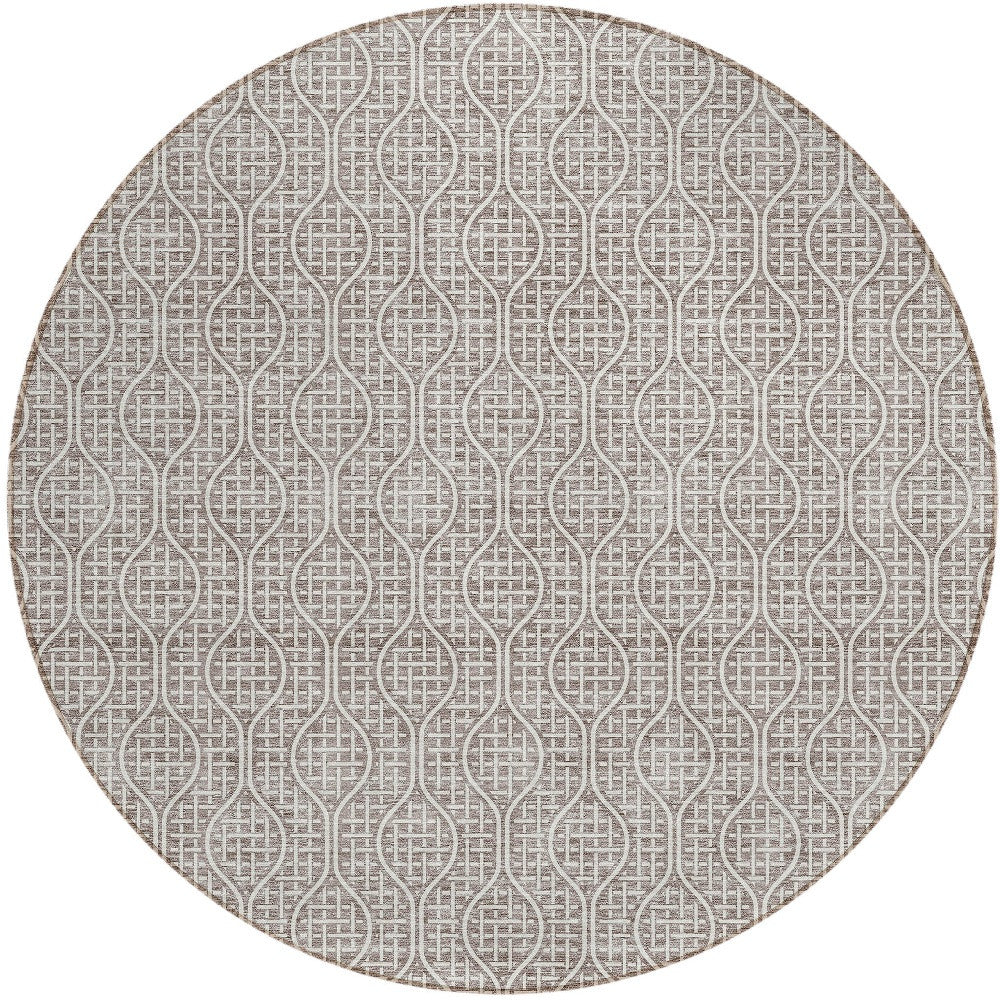 Tabselect Home Line 8' Taupe And Beige Round Geometric Washable Indoor Outdoor Area Rug