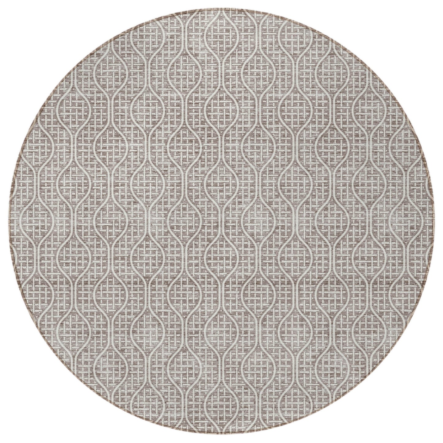 Tabselect Home Line 8' Taupe And Beige Round Geometric Washable Indoor Outdoor Area Rug