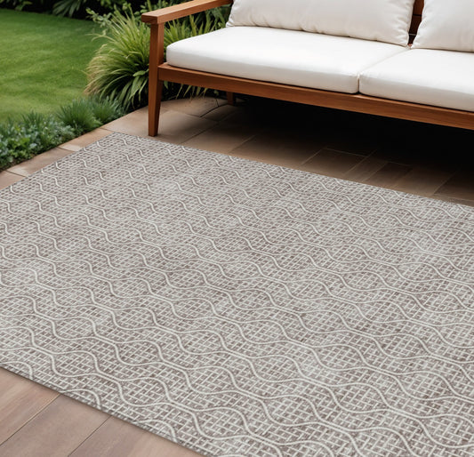 Tabselect Home Line 8' X 10' Taupe And Beige Geometric Washable Indoor Outdoor Area Rug