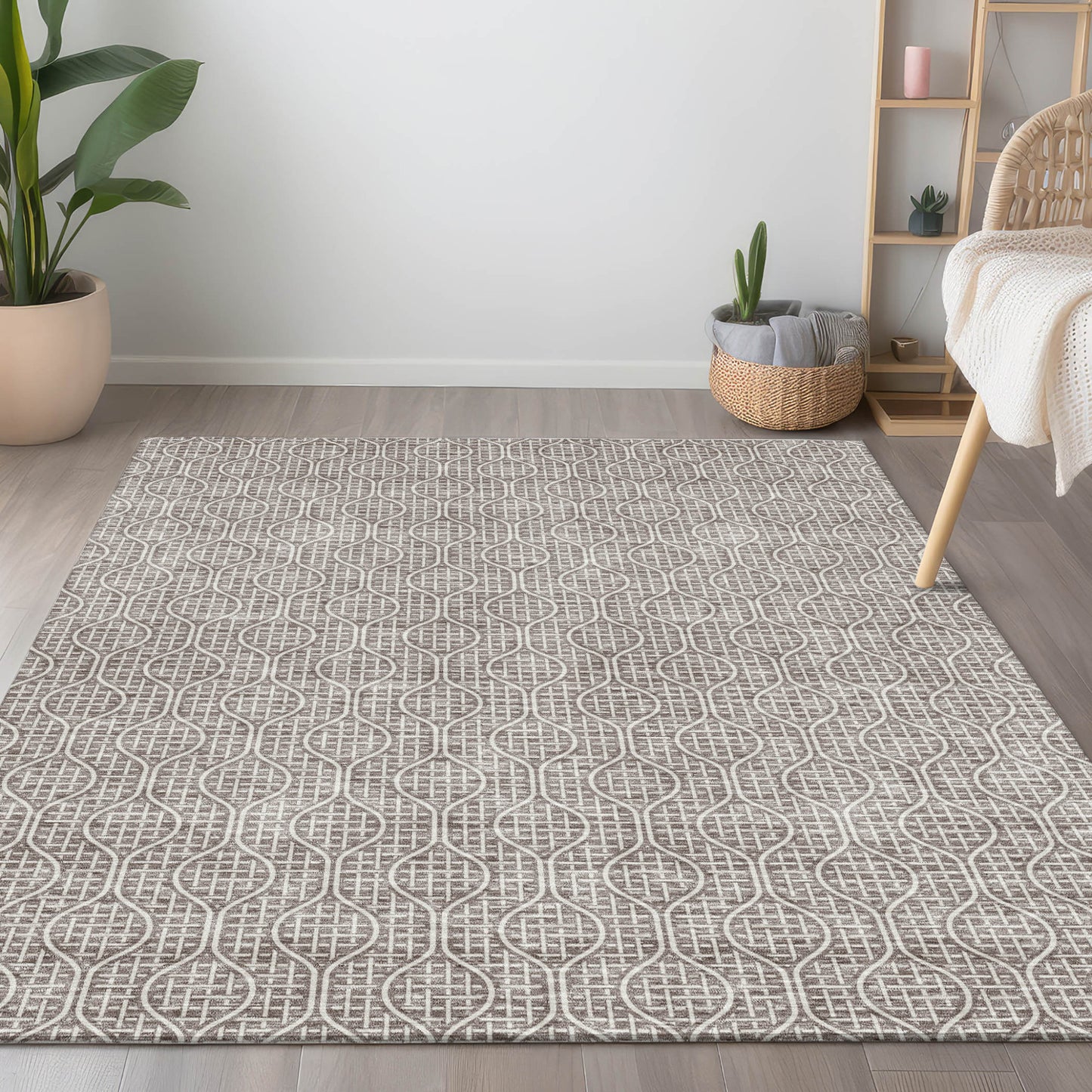 Tabselect Home Line 8' X 10' Taupe And Beige Geometric Washable Indoor Outdoor Area Rug